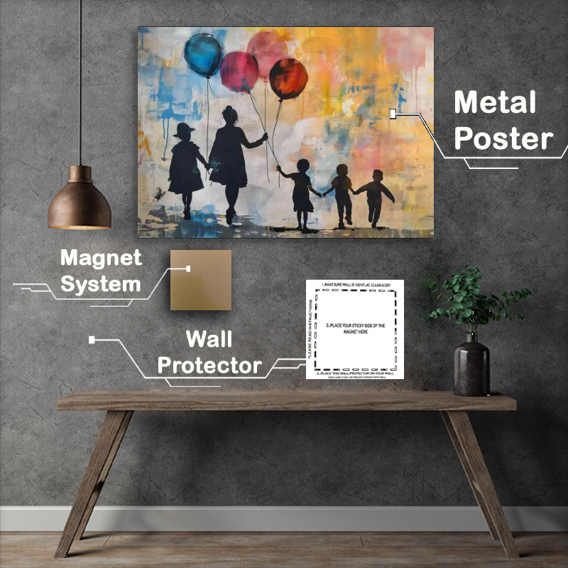Buy Metal Poster : (Street family playing with the baloons)