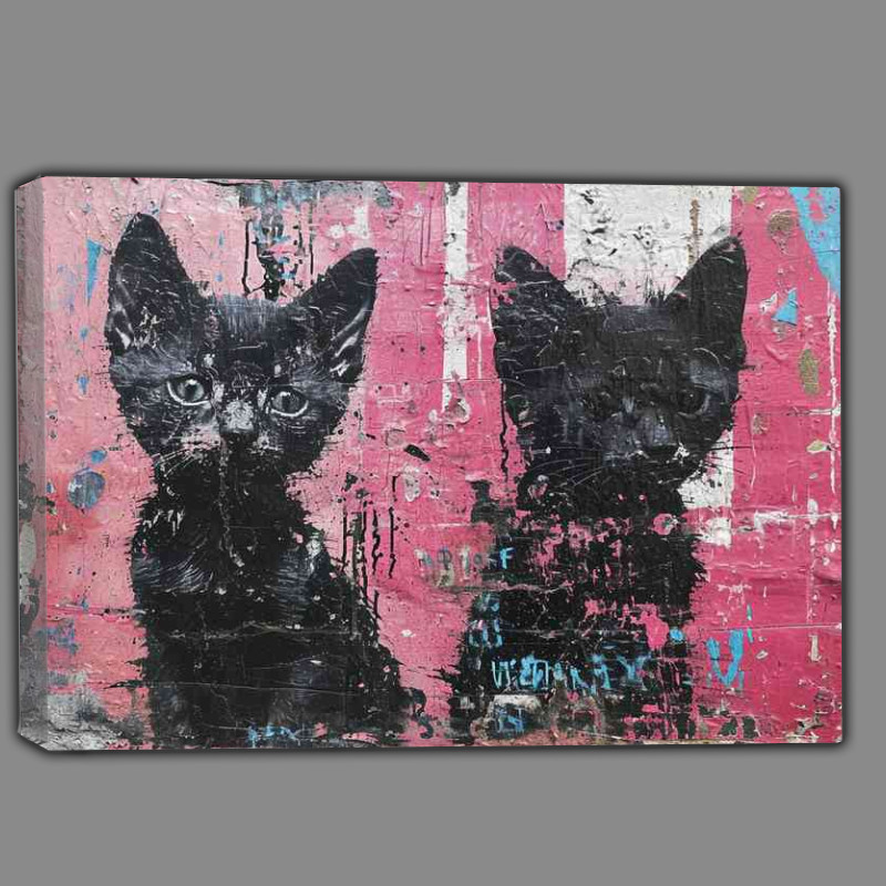 Buy Canvas : (Two black cats with painted pink wall art)