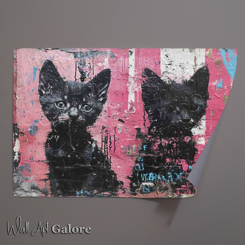 Buy Unframed Poster : (Two black cats with painted pink wall art)