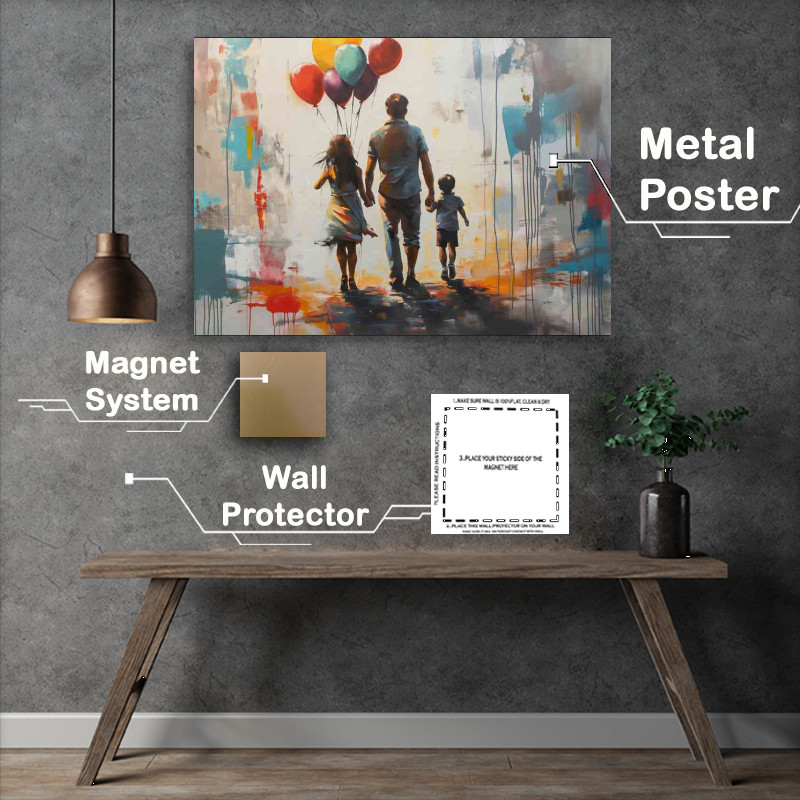 Buy Metal Poster : (Two familys holding balloons bansky inspired)