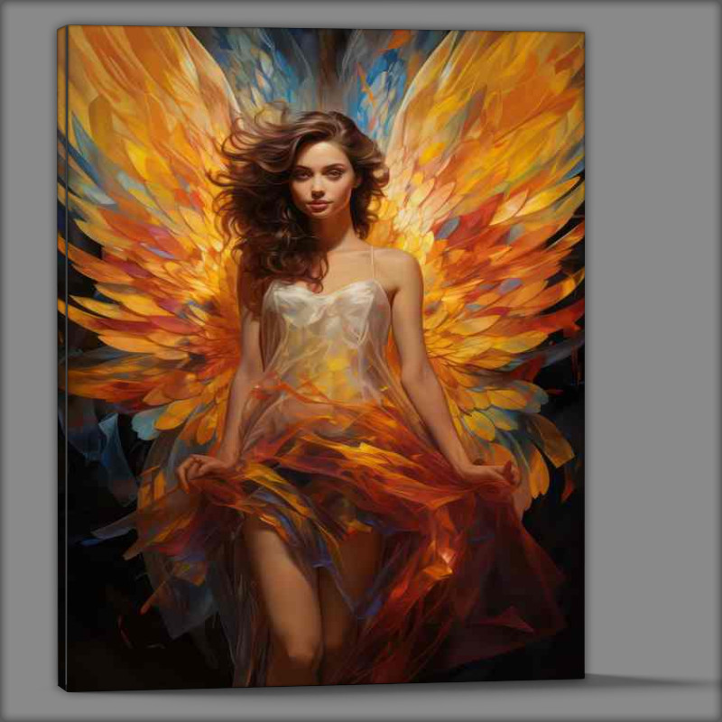 Buy Canvas : (Woman has the wings of an angel with amazing coloured wings)