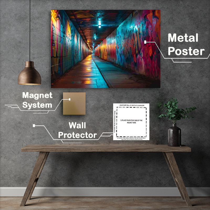 Buy Metal Poster : (Underground urban street art with lighting)