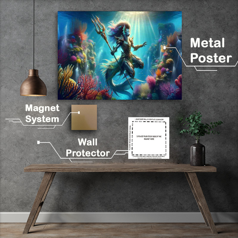 Buy Metal Poster : (Warrior animal sleek and powerful mermaid warrior)