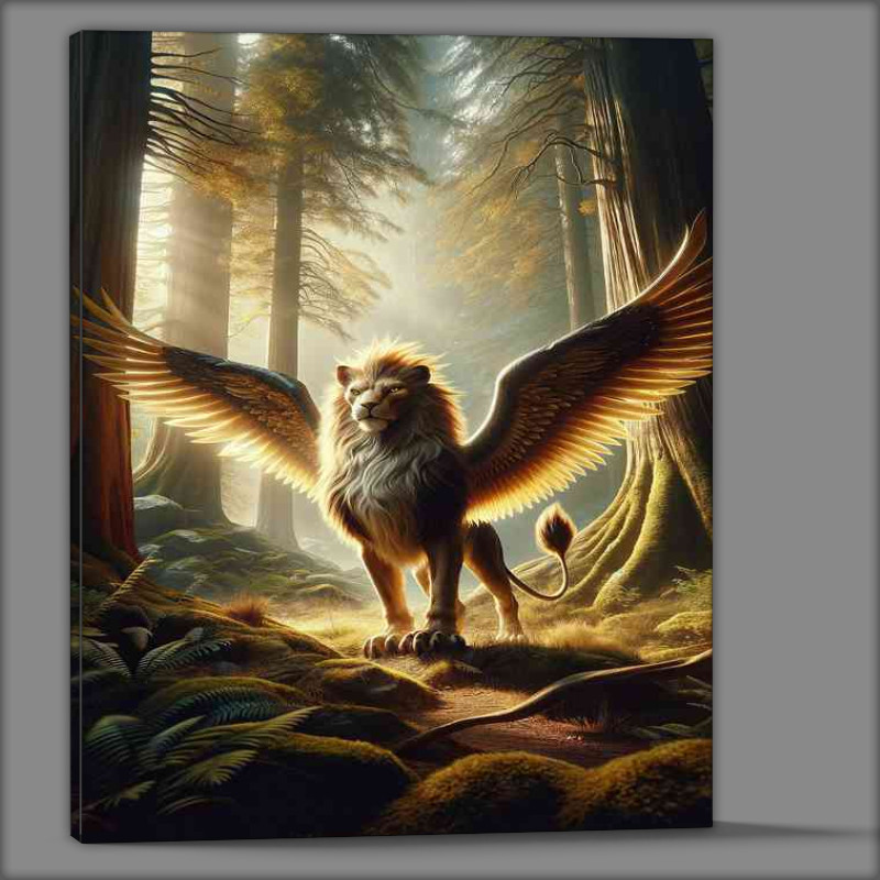 Buy Canvas : (A majestic griffin standing in an ancient forest)