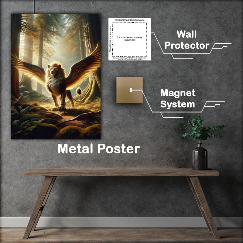 Buy Metal Poster : (A majestic griffin standing in an ancient forest)