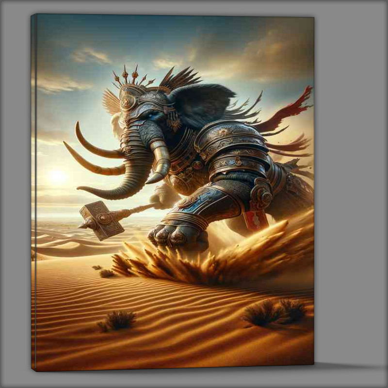 Buy Canvas : (An intense action scene mighty elephant going to battle)