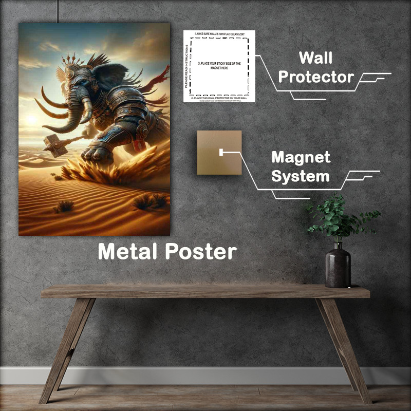 Buy Metal Poster : (An intense action scene mighty elephant going to battle)
