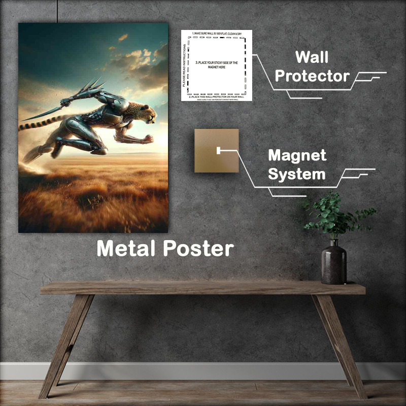 Buy Metal Poster : (Animal in an action packed scene Imagine a fierce cheetah)