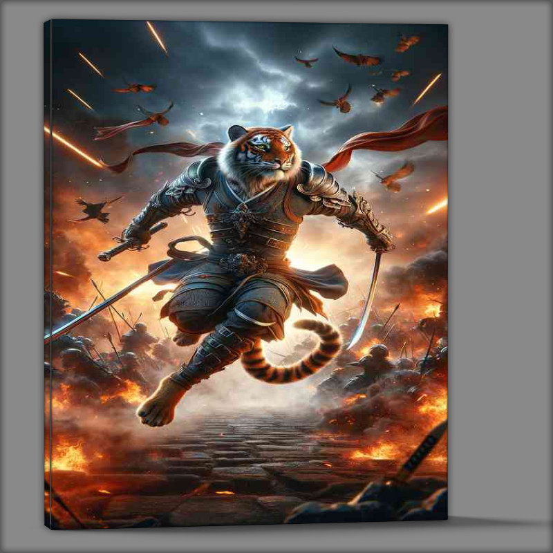 Buy Canvas : (Animal in dynamic action Envision a powerful tiger in battle)