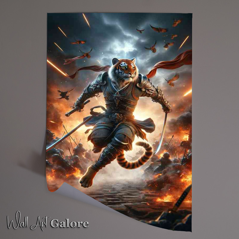 Buy Unframed Poster : (Animal in dynamic action Envision a powerful tiger in battle)