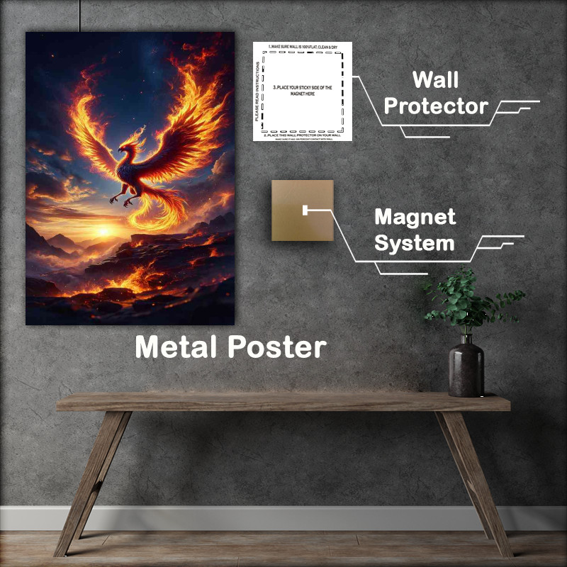 Buy Metal Poster : (Anthropomorphic warrior animal majestic phoenix with flames)