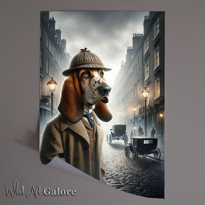 Buy Unframed Poster : (Basset hound detective standing in a misty London street)