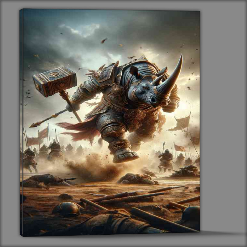 Buy Canvas : (Dynamic action scene a fierce rhinoceros)