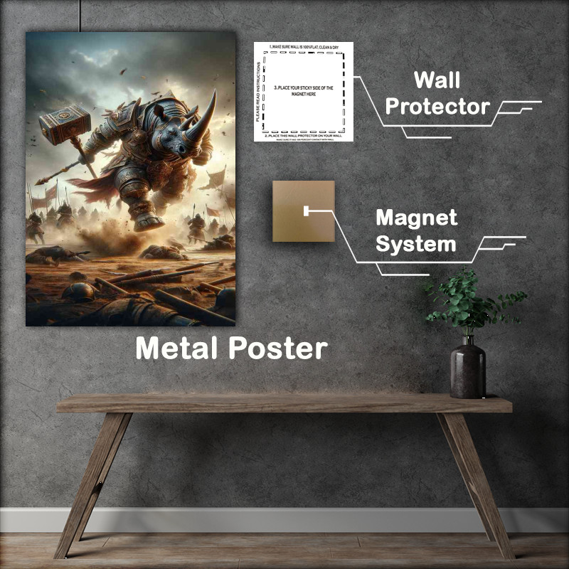 Buy Metal Poster : (Dynamic action scene a fierce rhinoceros)