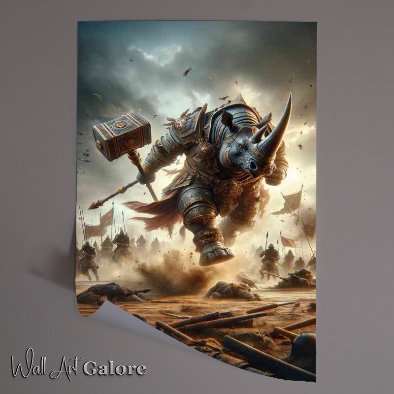 Buy Unframed Poster : (Dynamic action scene a fierce rhinoceros)