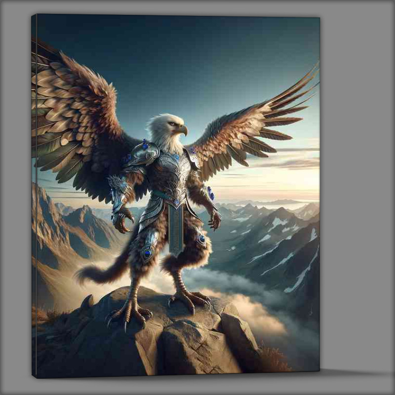 Buy Canvas : (Eagle warrior standing on a mountain)
