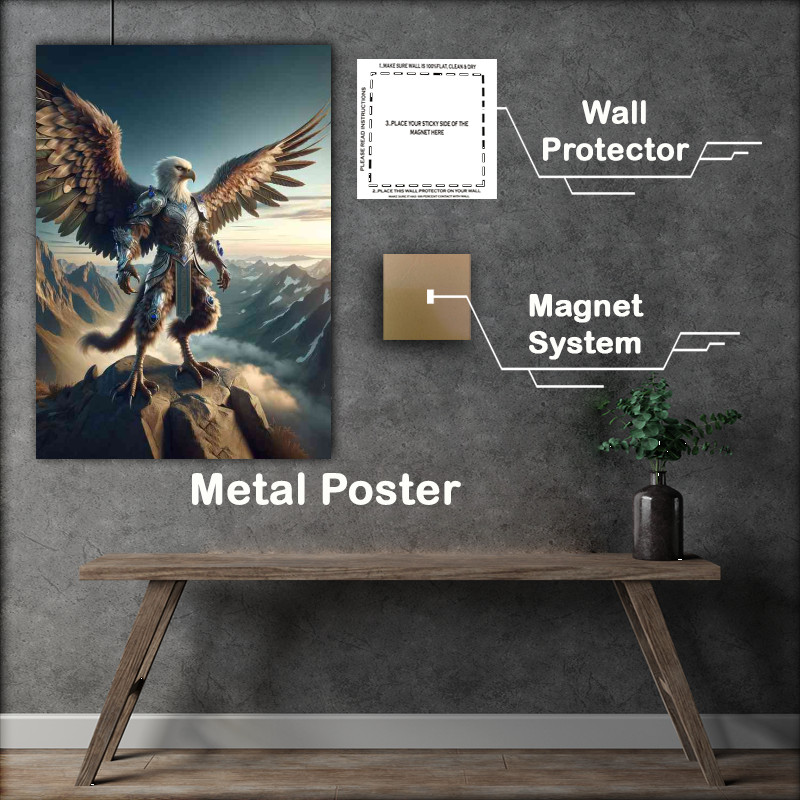 Buy Metal Poster : (Eagle warrior standing on a mountain)