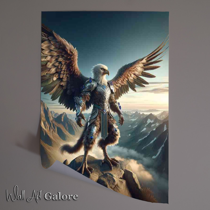 Buy Unframed Poster : (Eagle warrior standing on a mountain)