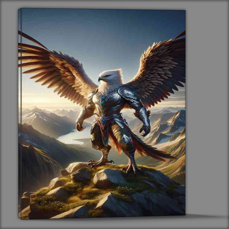 Buy Canvas : (Eagle warrior standing vigilant on a mountain peak)