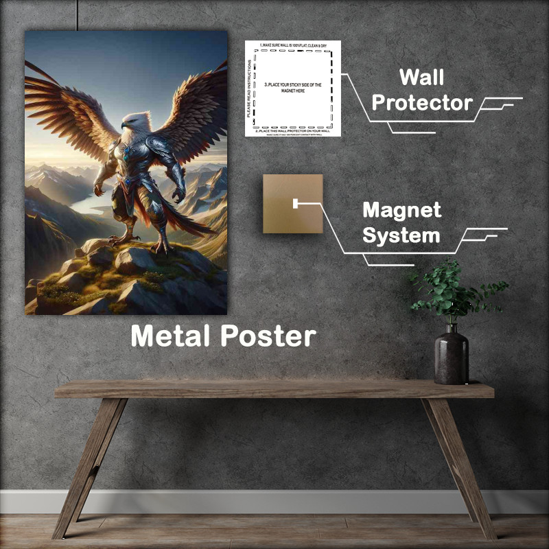 Buy Metal Poster : (Eagle warrior standing vigilant on a mountain peak)