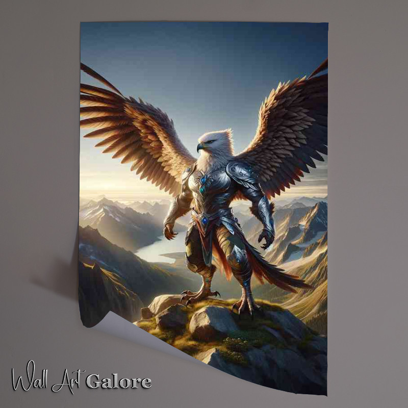 Buy Unframed Poster : (Eagle warrior standing vigilant on a mountain peak)