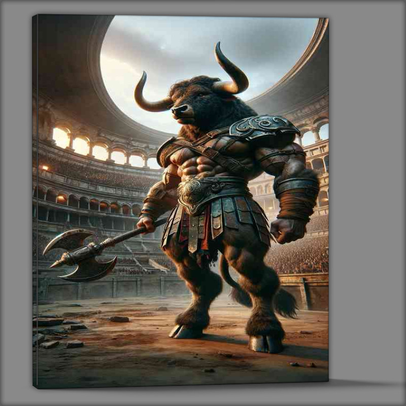Buy Canvas : (Envision a formidable Minotaur a creature with the body amour)