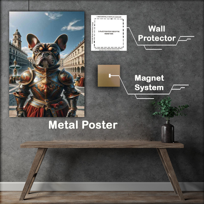 Buy Metal Poster : (French bulldog warrior in a city square)
