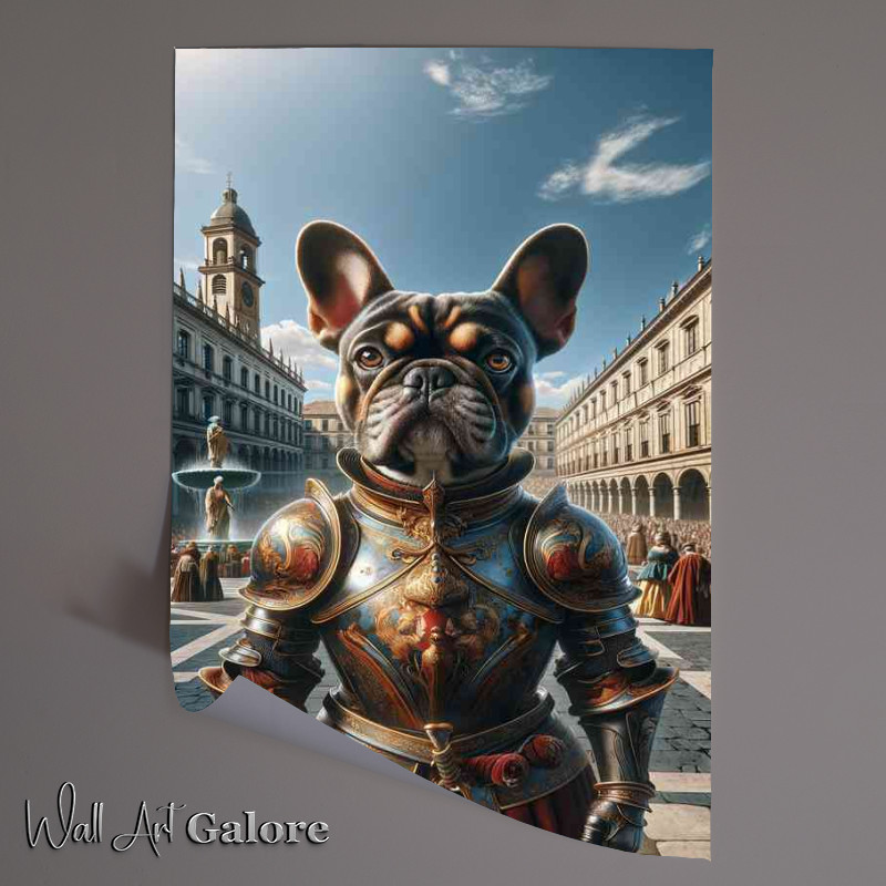 Buy Unframed Poster : (French bulldog warrior in a city square)