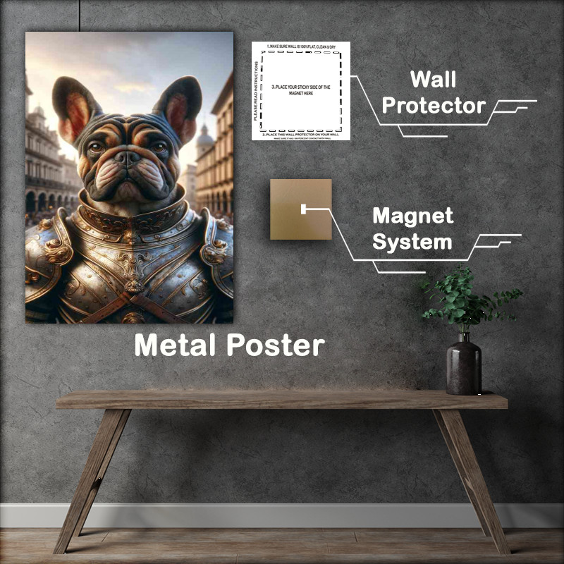 Buy Metal Poster : (French bulldog warrior in silver amour)