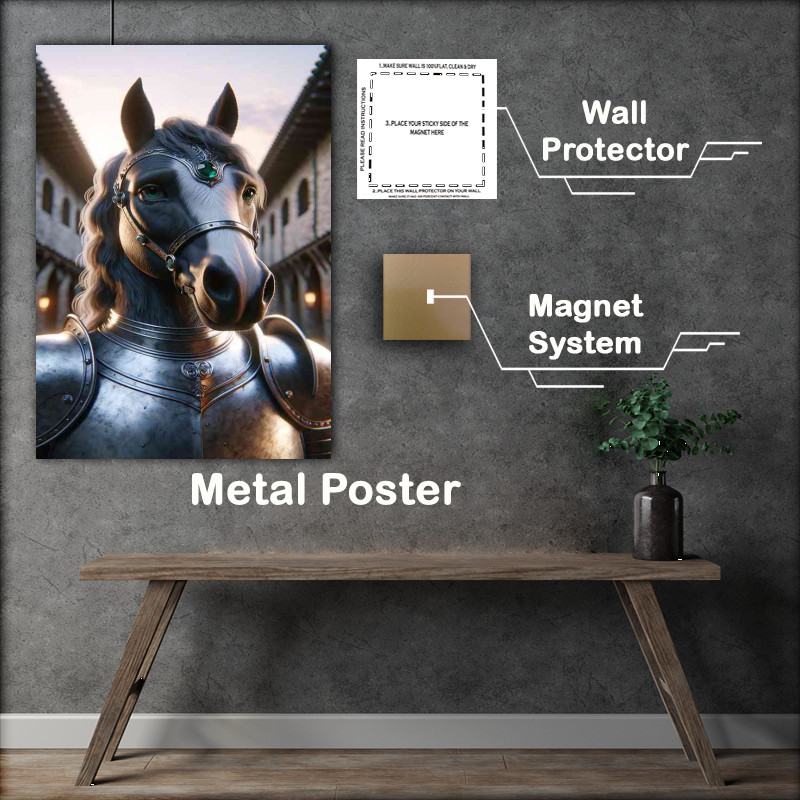 Buy Metal Poster : (Horse knight focusing features of the horses face)
