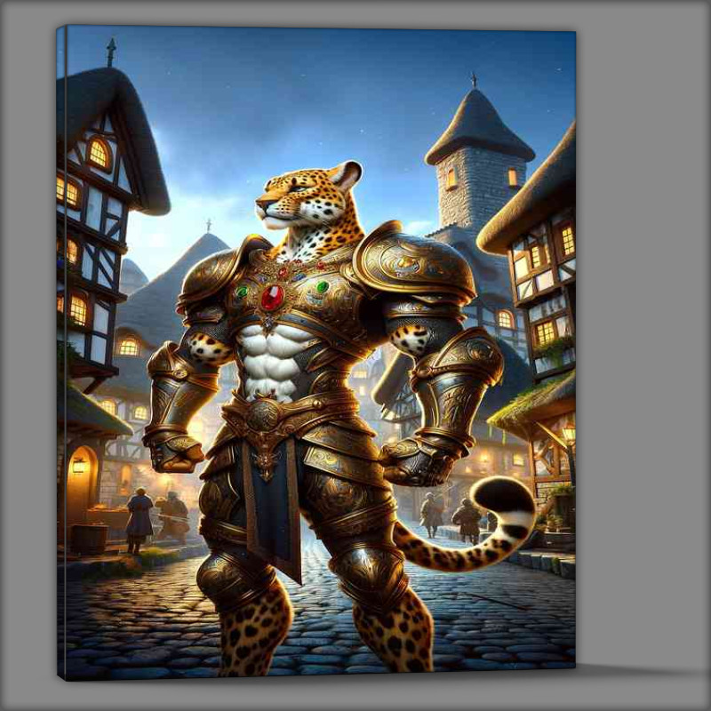 Buy Canvas : (Leopard knight stands in a heroic pose)