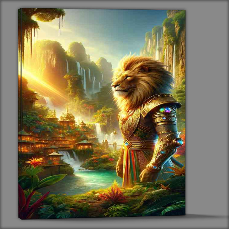 Buy Canvas : (Lion king standing with authority in a vibrant jungle)