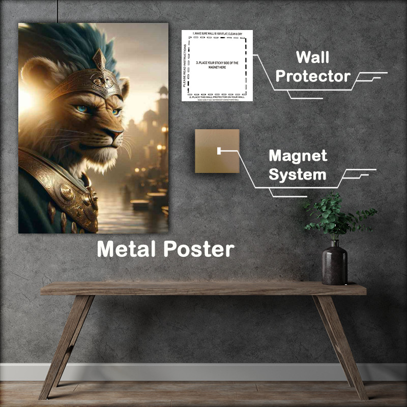 Buy Metal Poster : (Lion warriors face emphasizing the regal expression)