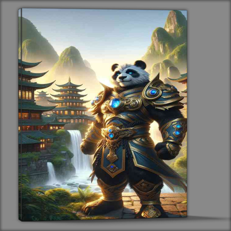 Buy Canvas : (Panda warrior heroically in an ancient village)