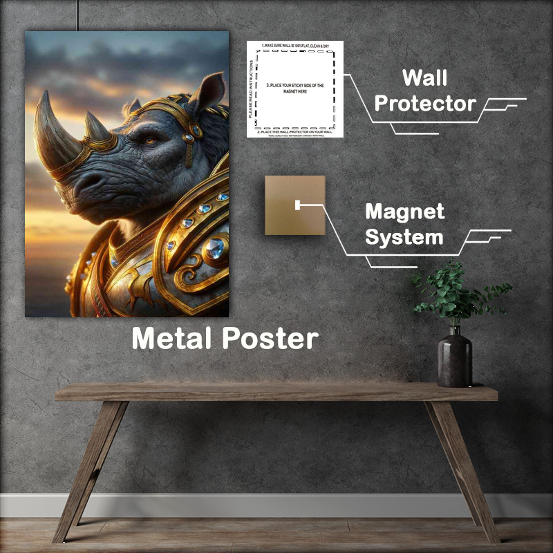 Buy Metal Poster : (Rhinoceros warrior capturing the strength in his gaze)
