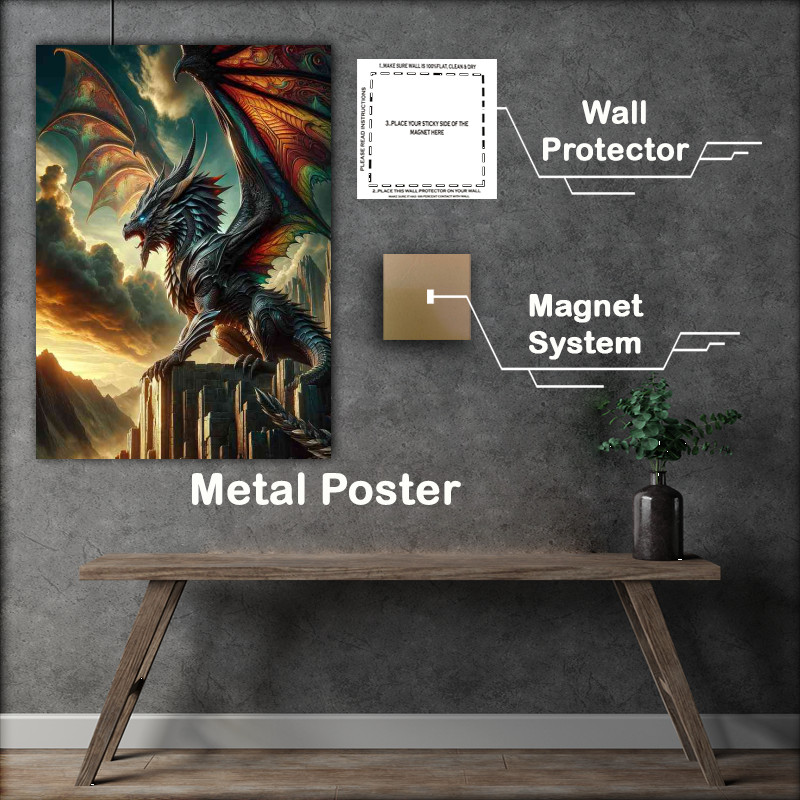 Buy Metal Poster : (Single anthropomorphic warrior animal in a fantastic composition the Dragon)