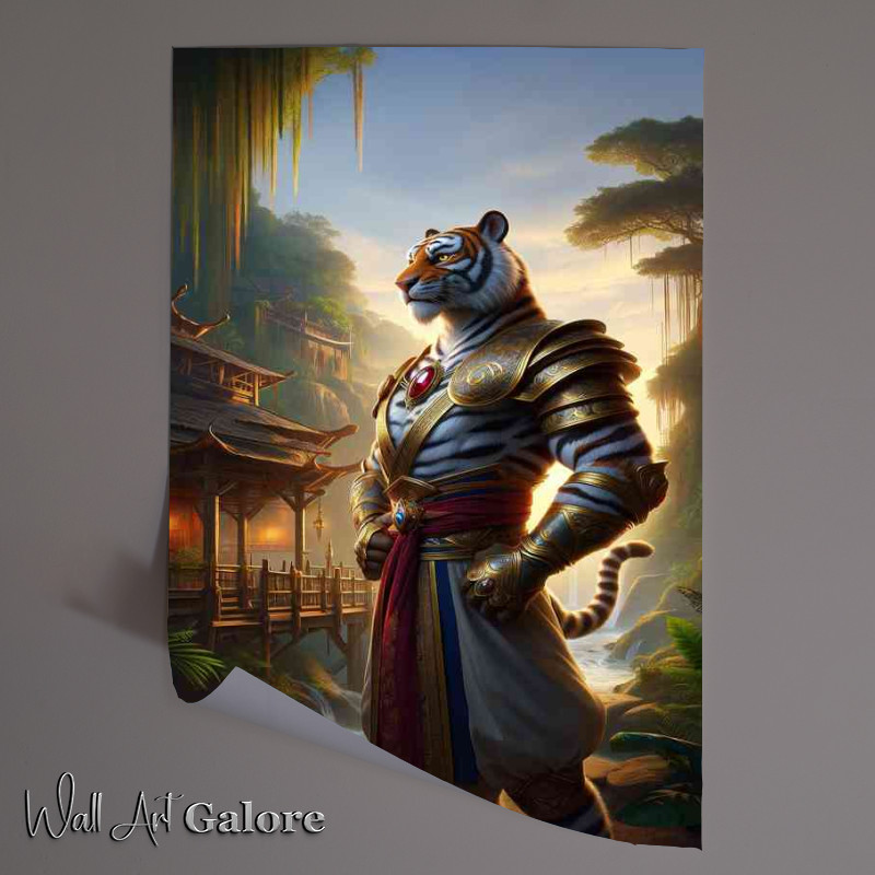 Buy Unframed Poster : (Tiger warrior standing pose in an exotic jungle village)
