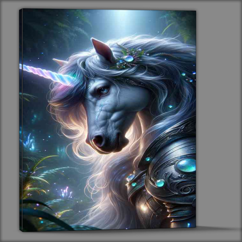 Buy Canvas : (Unicorn warrior focusing on the mystical features)