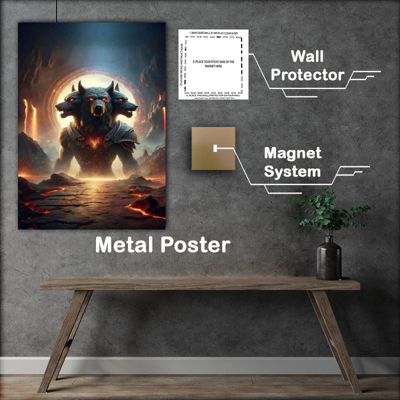 Buy Metal Poster : (Warrior animal Cerberus the mythical three heads)