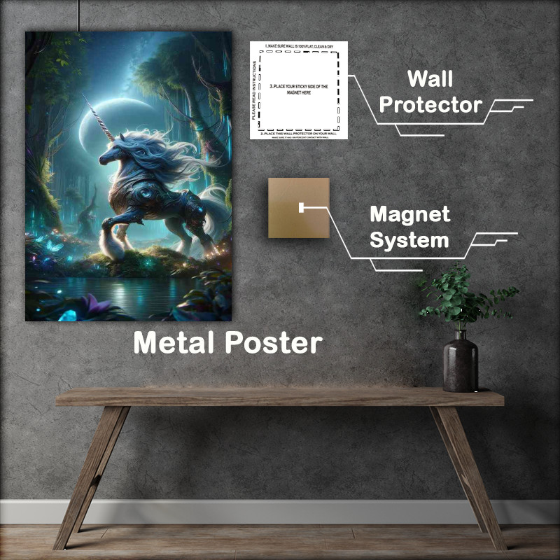 Buy Metal Poster : (Warrior animal The scene features a majestic unicorn with a shimmer)