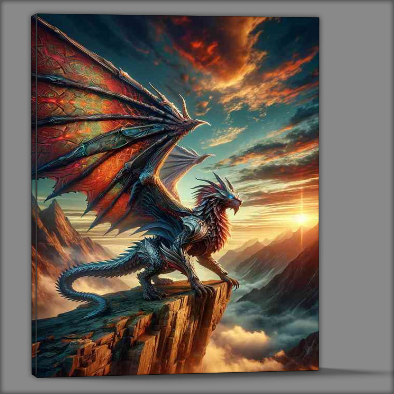 Buy Canvas : (Warrior animal a fantastic magestic dragon on a rock)