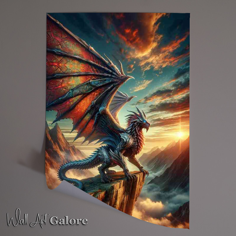 Buy Unframed Poster : (Warrior animal a fantastic magestic dragon on a rock)
