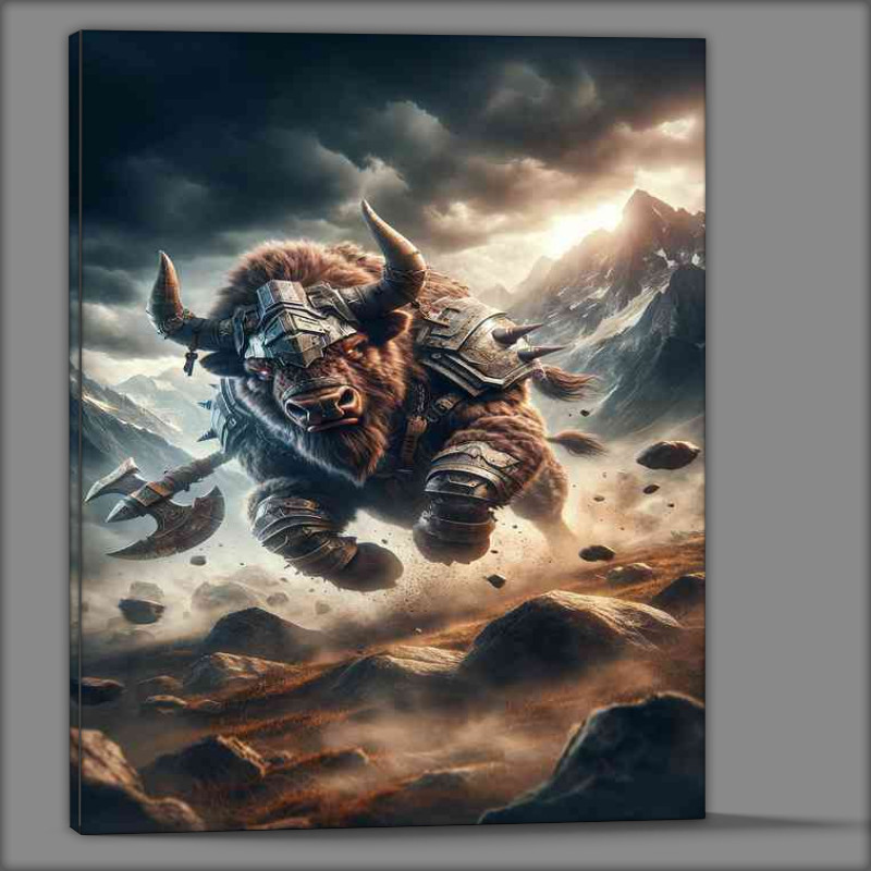 Buy Canvas : (Warrior animal in a dynamic action pose a fierce bison)