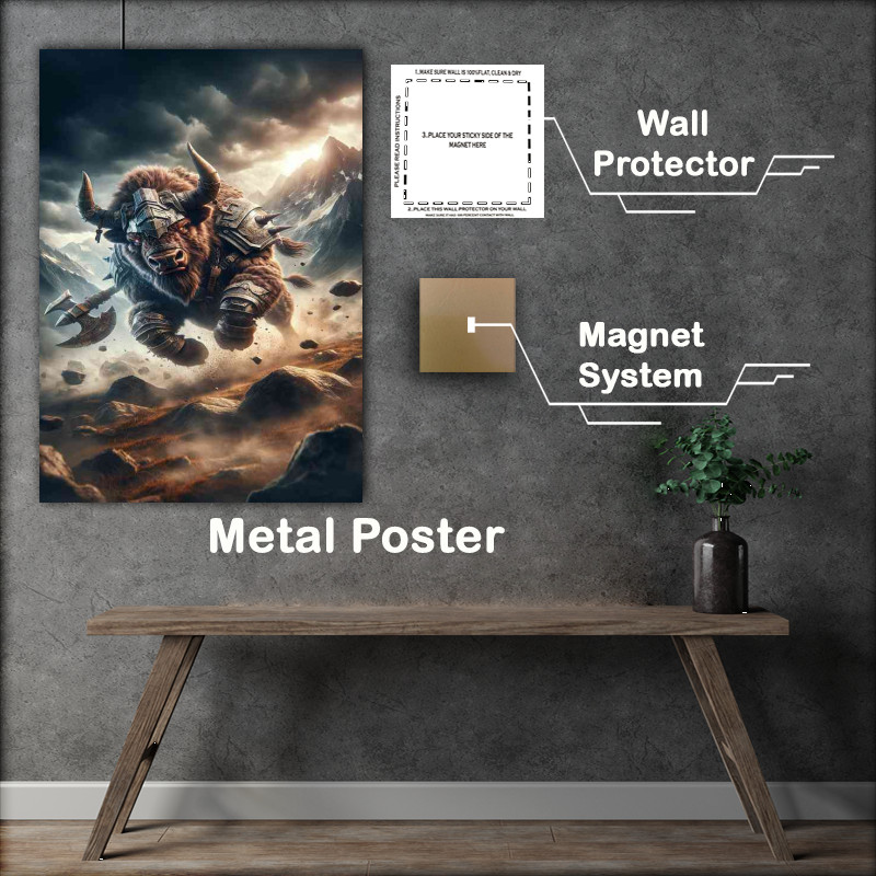 Buy Metal Poster : (Warrior animal in a dynamic action pose a fierce bison)