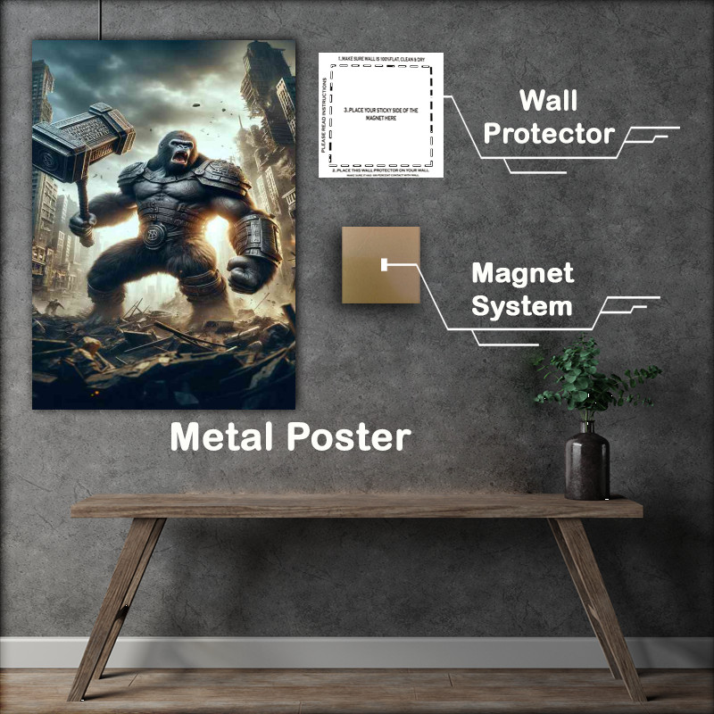 Buy Metal Poster : (Warrior animal in a dynamic action scene Envision a powerful gorilla)