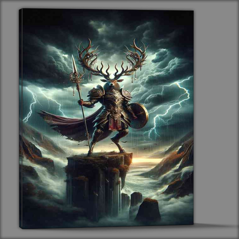 Buy Canvas : (Warrior animal in an intense action scene a majestic stag)