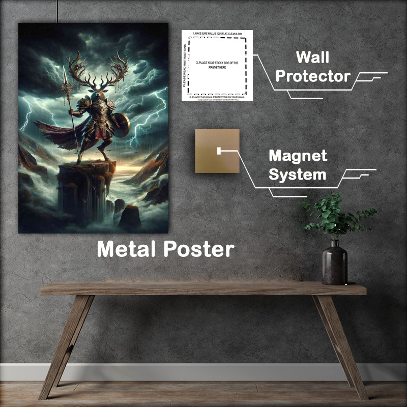 Buy Metal Poster : (Warrior animal in an intense action scene a majestic stag)