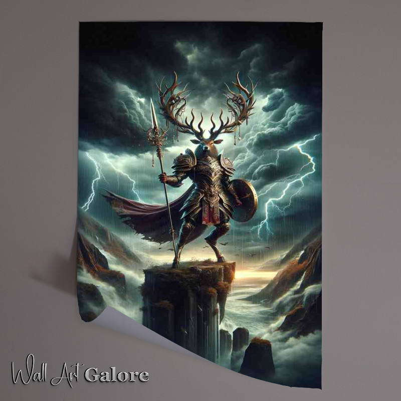 Buy Unframed Poster : (Warrior animal in an intense action scene a majestic stag)