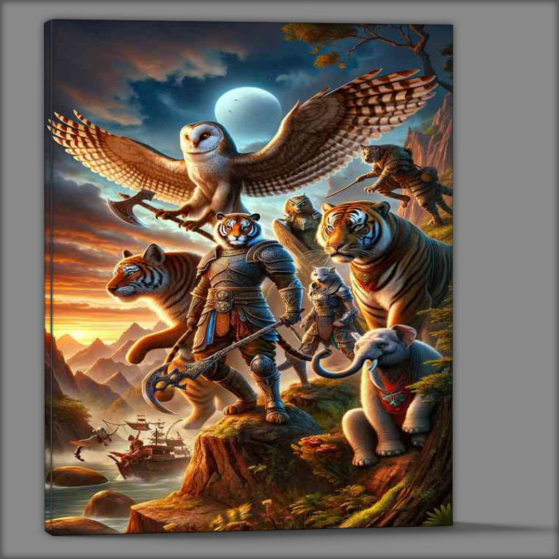 Buy Canvas : (Warrior animals in a fantastic composition the owl and tiger)