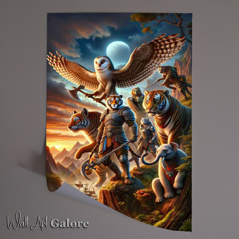 Buy Unframed Poster : (Warrior animals in a fantastic composition the owl and tiger)